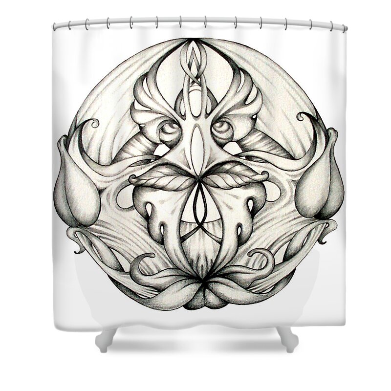 Mandala Shower Curtain featuring the drawing Awakening by Shadia Derbyshire