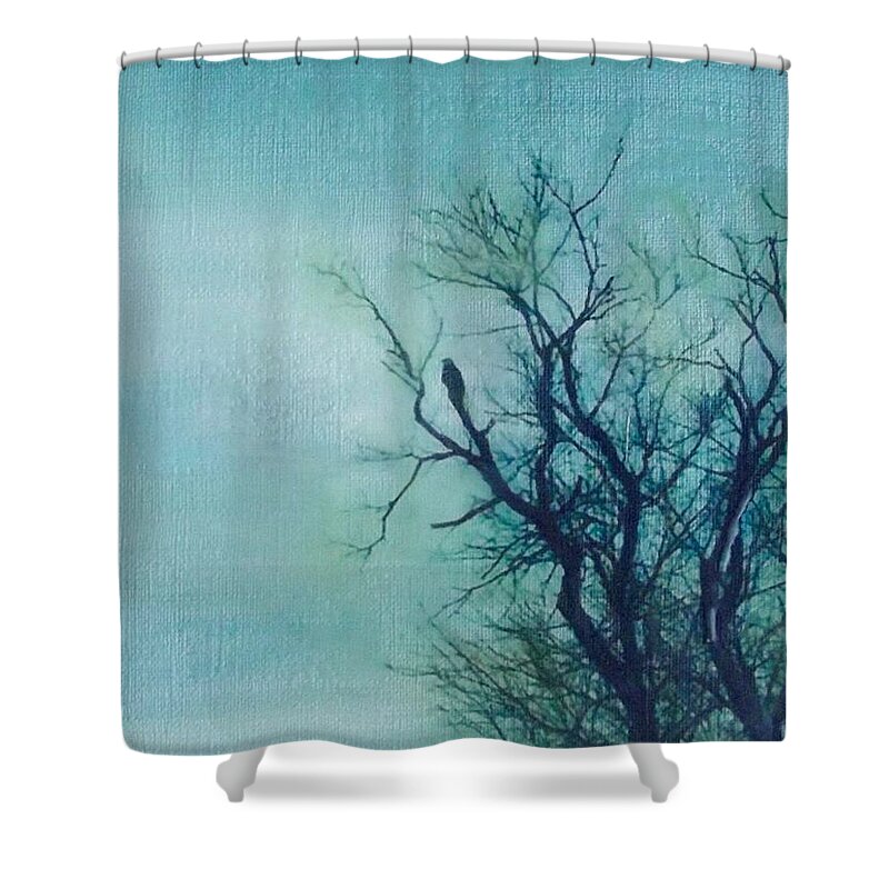 Gray Day Shower Curtain featuring the painting Awating the Lions by Cara Frafjord