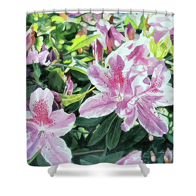Floral Shower Curtain featuring the painting Azalea Carmelo by David Lloyd Glover