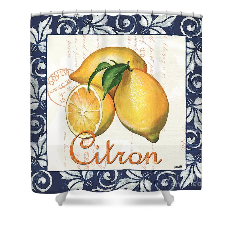Lemon Shower Curtain featuring the painting Azure Lemon 2 by Debbie DeWitt