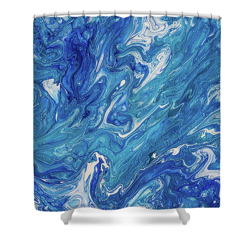 Jenny Rainbow Fine Art Photography Shower Curtain featuring the painting Azure Transfusions of Ocean Waves Fragment by Jenny Rainbow