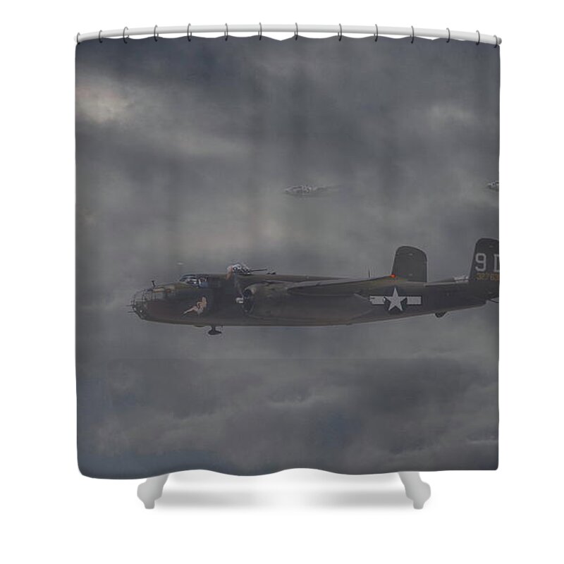 Aircraft Shower Curtain featuring the digital art B25 - 12th USAAF by Pat Speirs