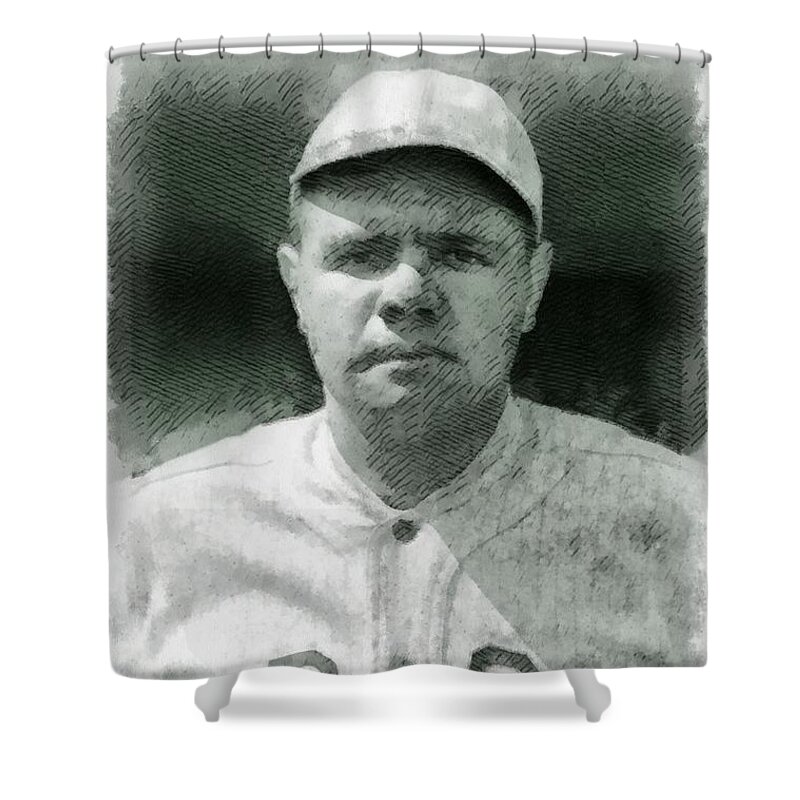 Babe Shower Curtain featuring the painting Babe Ruth, Baseball Player by Esoterica Art Agency