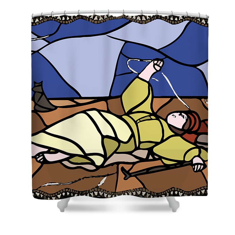 Babie-lato Shower Curtain featuring the digital art Babie lato stained glass version by Piotr Dulski