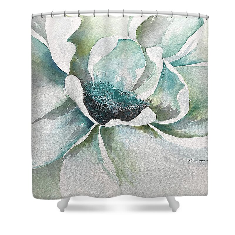 Flowers Shower Curtain featuring the painting Baby Blue by Mary Blumberg