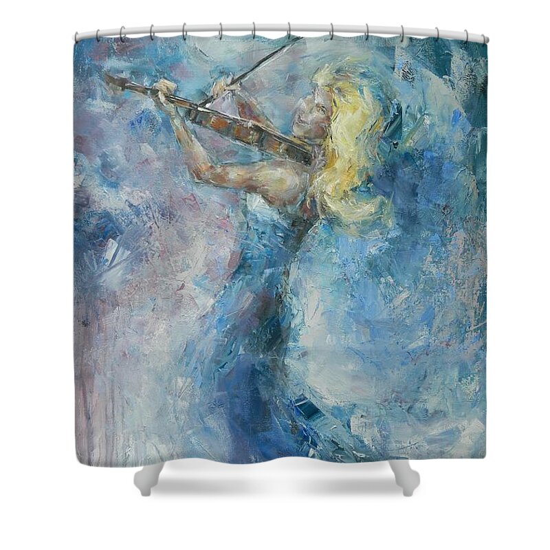 Fiddle Shower Curtain featuring the painting The Music in Me by Dan Campbell