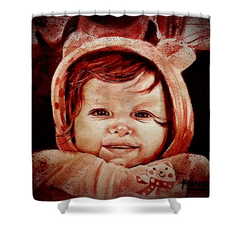 Baby Shower Curtain featuring the painting Baby Painted In Mother's Blood by Ryan Almighty