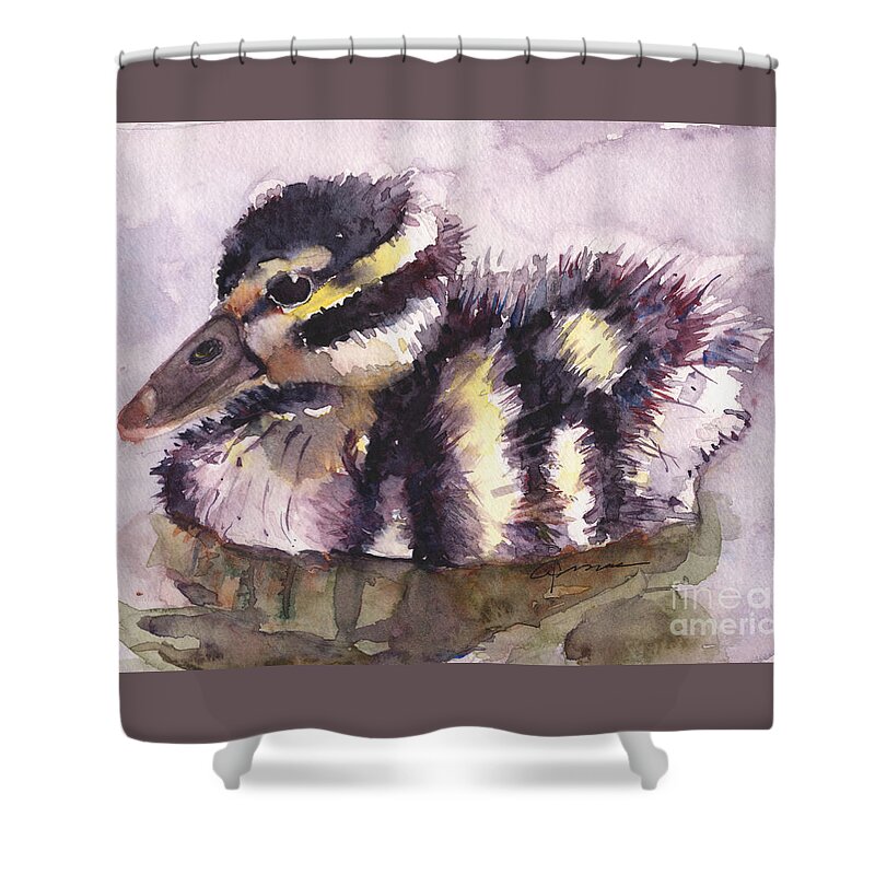 Whistling Duck Shower Curtain featuring the painting Baby Whistler Bird by Claudia Hafner