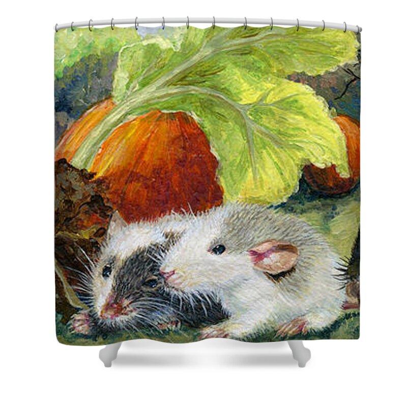 Mice Shower Curtain featuring the painting Baby's First Autumn by Jacquelin L Westerman