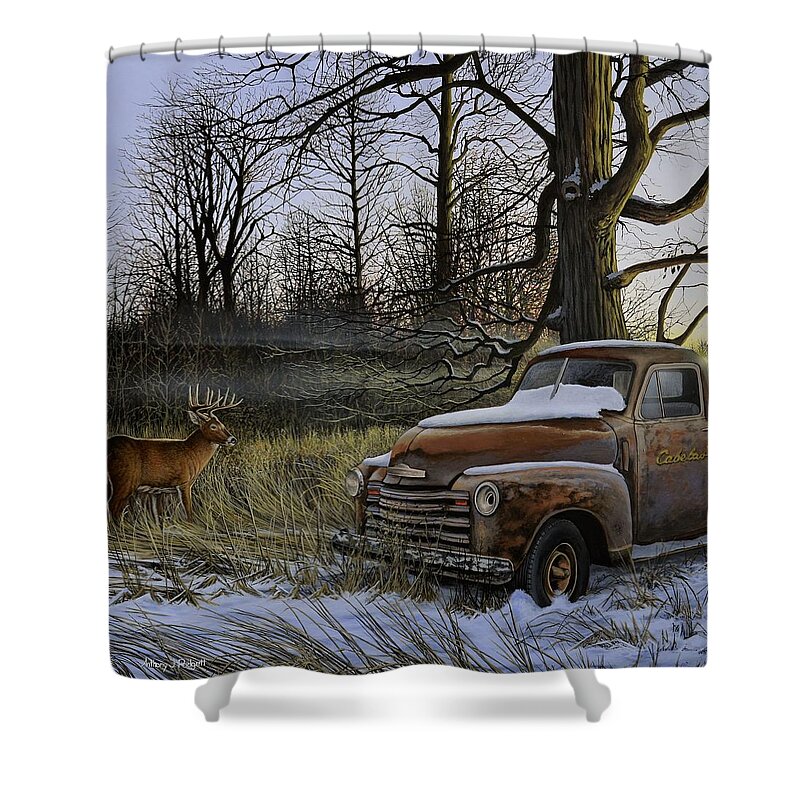 Cabelas Shower Curtain featuring the painting Back Forty by Anthony J Padgett