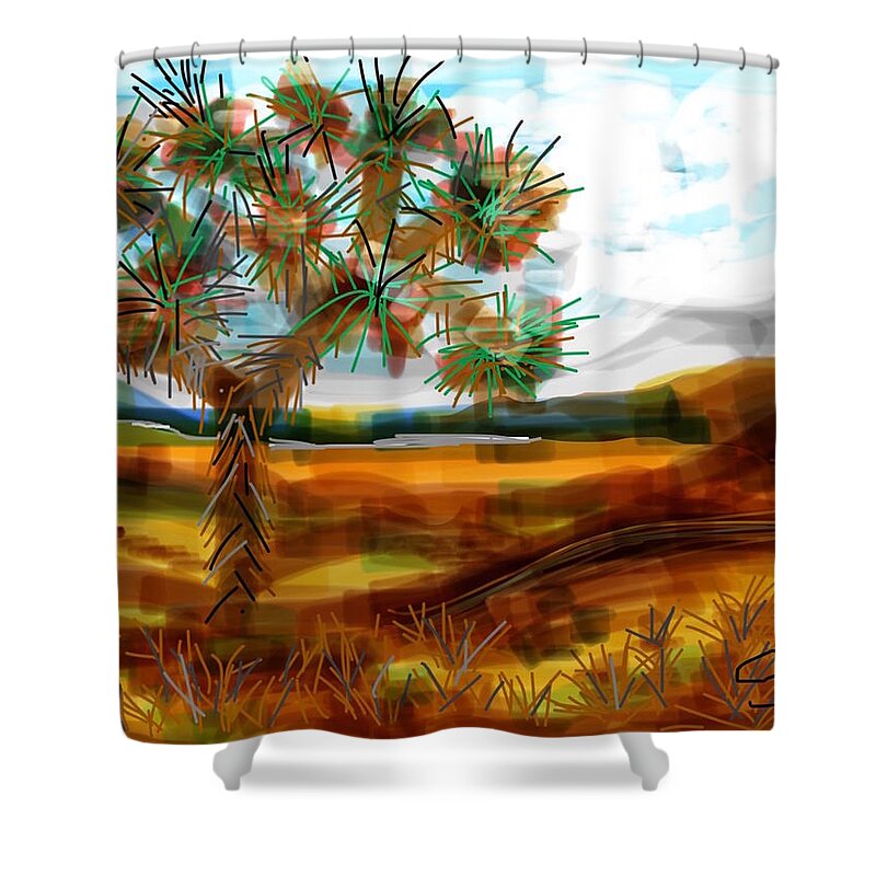 Joshua Tree Shower Curtain featuring the digital art Back Yard by Sherry Killam