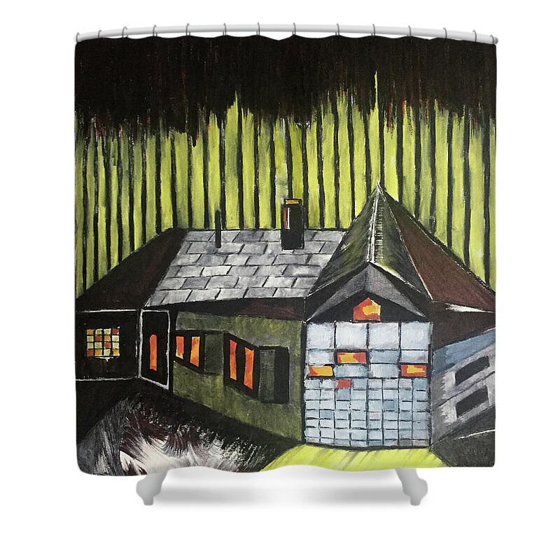 House Shower Curtain featuring the drawing Backyard by Dennis Ellman
