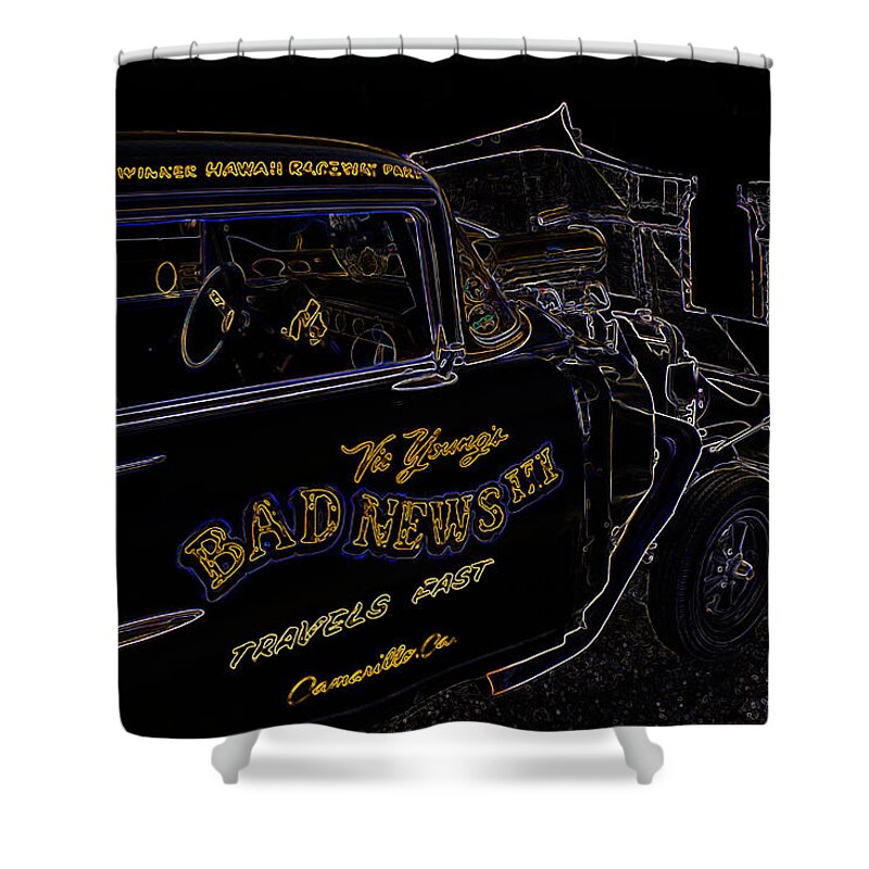 Chevy Shower Curtain featuring the digital art Bad News Travels Fast by Darrell Foster