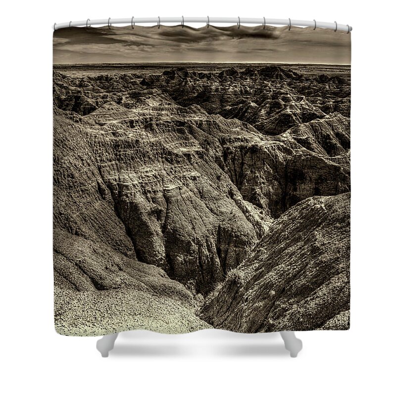 Badlands Shower Curtain featuring the photograph Badlands Sepia by Norman Reid