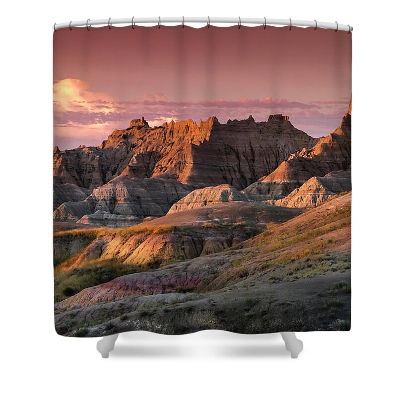 South Dakota Shower Curtain featuring the photograph Badlands Skyline by Susan Bandy