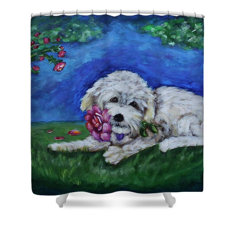 Bailey Shower Curtain featuring the painting Bailey by Diana Haronis