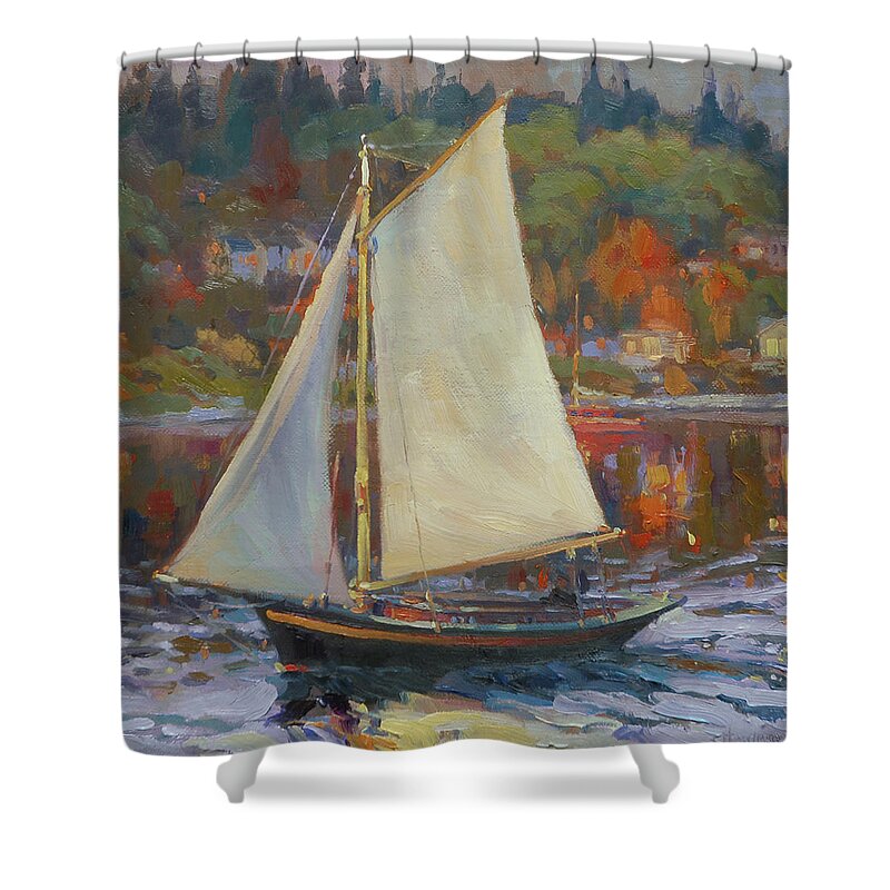 Sailboat Shower Curtain featuring the painting Bainbridge Island Sail by Steve Henderson