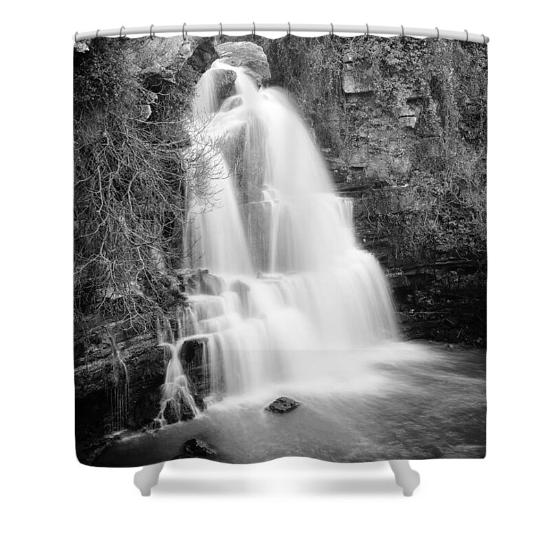 Waterfall Shower Curtain featuring the photograph Bajouca Waterfall BW by Marco Oliveira