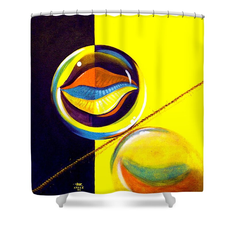 Surrealism Shower Curtain featuring the painting Balancing Act I by Roger Calle
