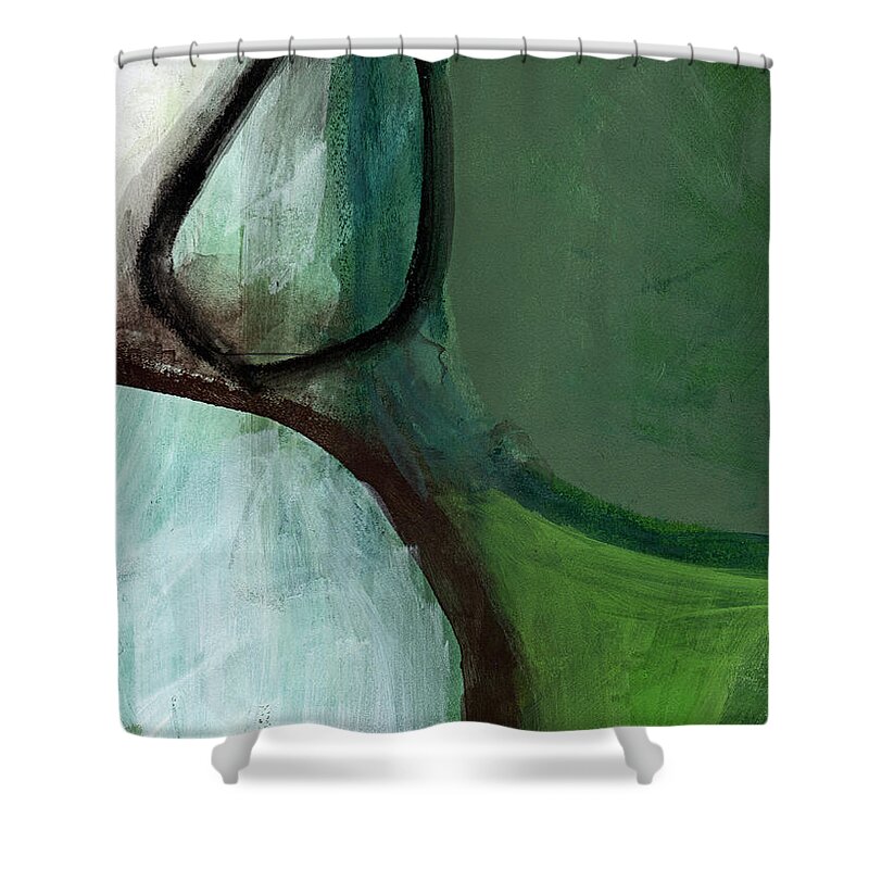 Abstract Shower Curtain featuring the painting Balancing Stones by Linda Woods