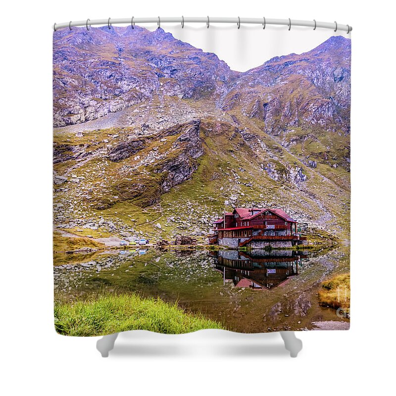 Mountains Shower Curtain featuring the photograph Balea Lake in Romania by Claudia M Photography