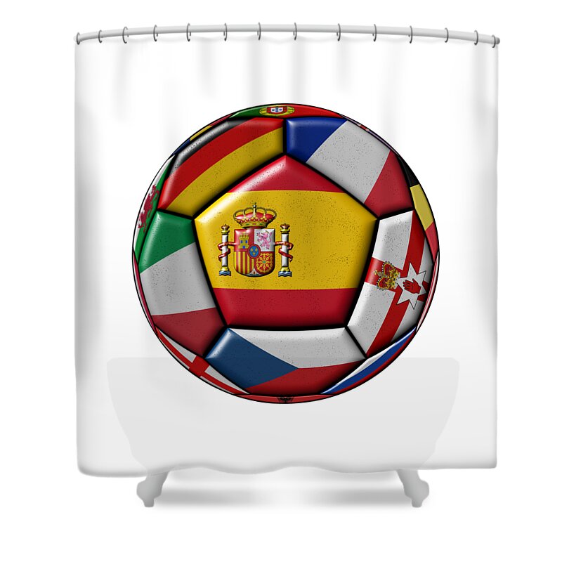 Europe Shower Curtain featuring the digital art Ball with flag of Spain in the center by Michal Boubin
