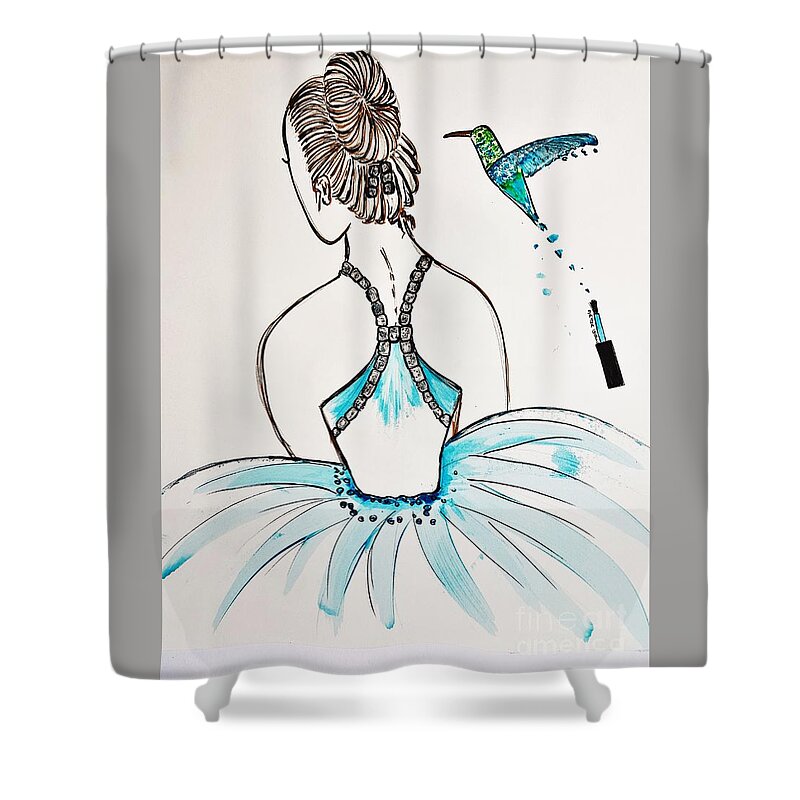 Ballerina Shower Curtain featuring the painting Ballerina Hummingbird Love by Jasna Gopic