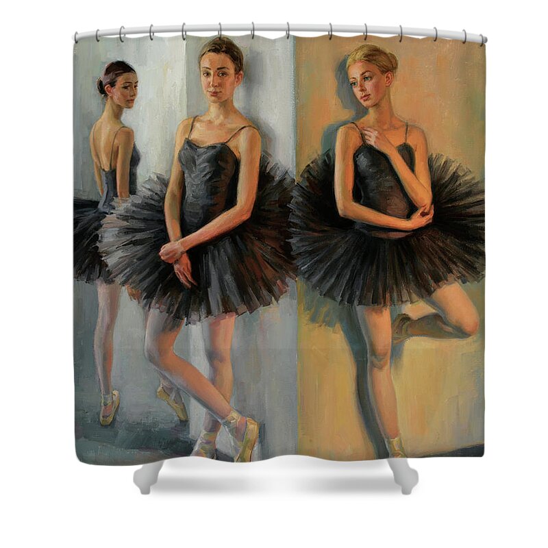 Ballet Shower Curtain featuring the painting Ballerinas in Black Tutu by Serguei Zlenko