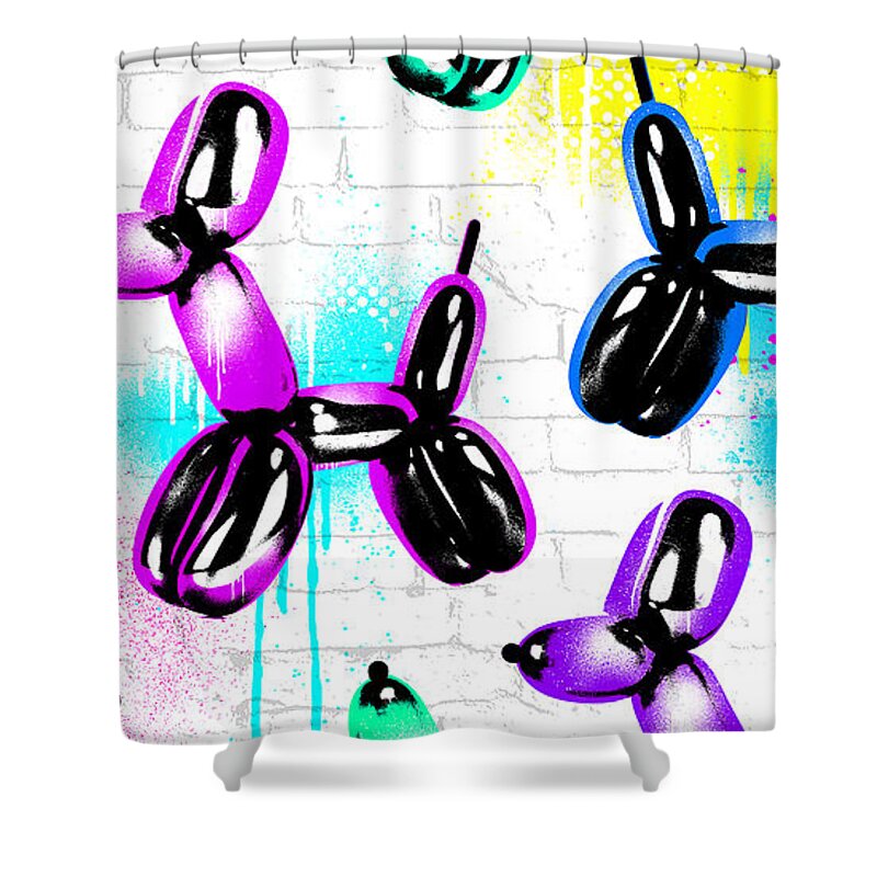 Balloons Shower Curtain featuring the digital art Balloon Pups by Canvas Cultures