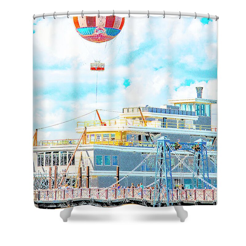 Ballon Ride Shower Curtain featuring the digital art Balloon Ride, Disney Springs, Walt Disney World by A Macarthur Gurmankin