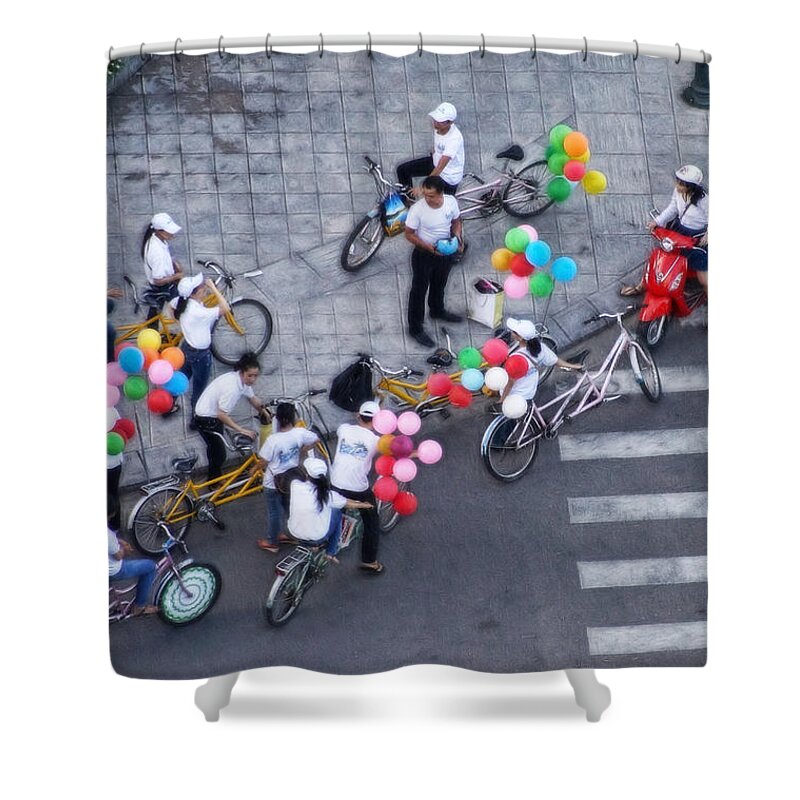 Bikes Shower Curtain featuring the photograph Balloons and Bikes by Cameron Wood