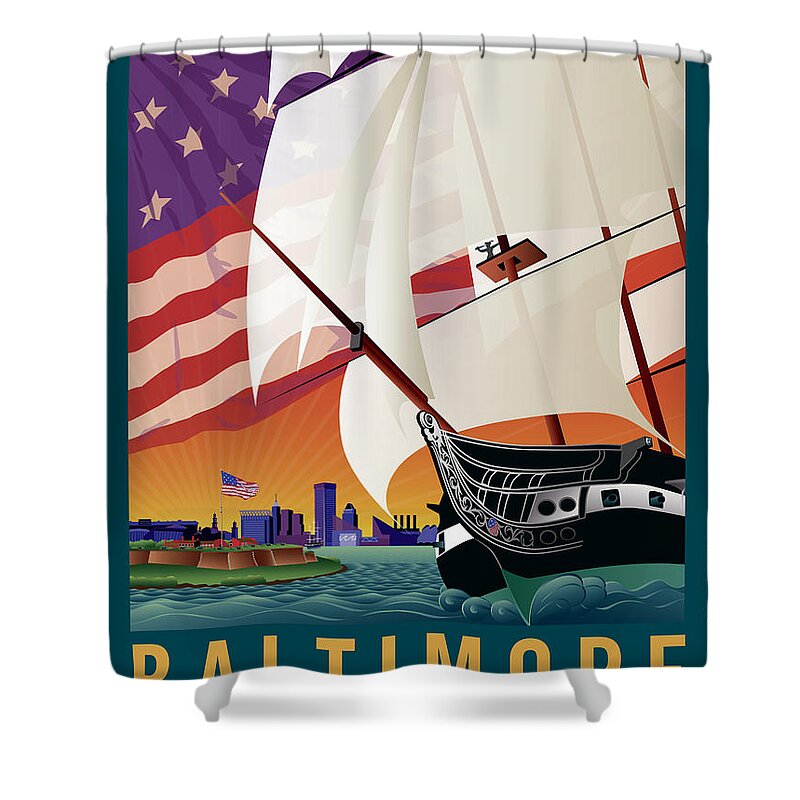 Baltimore Shower Curtain featuring the digital art Baltimore - By the Dawns Early Light by Joe Barsin
