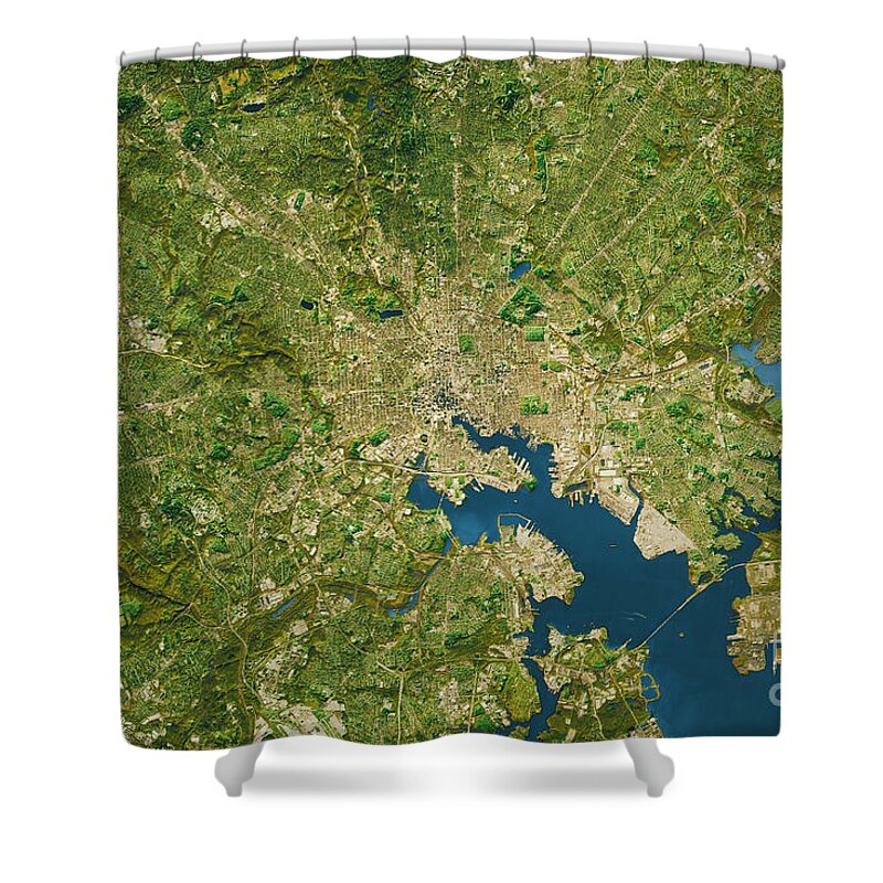 Baltimore Shower Curtain featuring the photograph Baltimore City Topographic Map Natural Color by Frank Ramspott