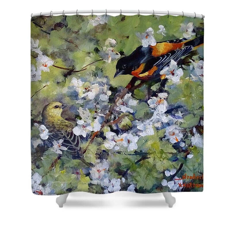 Baltimore Orioles Shower Curtain featuring the painting Baltimore Oriole by Sandra Strohschein