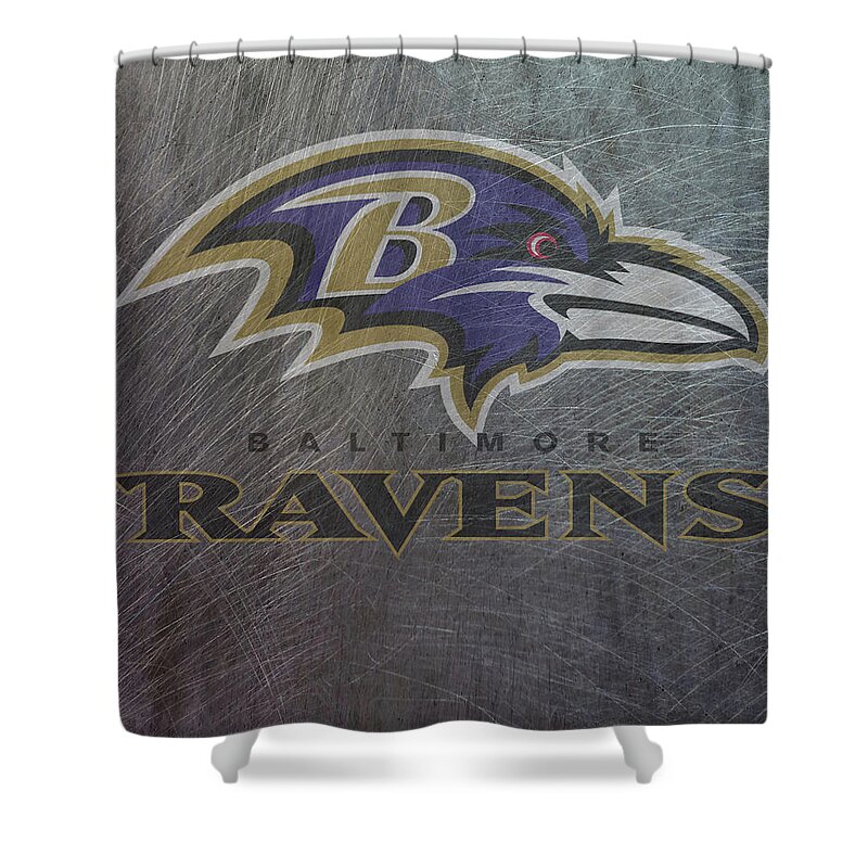 Baltimore Shower Curtain featuring the mixed media Baltimore Ravens Translucent Steel by Movie Poster Prints