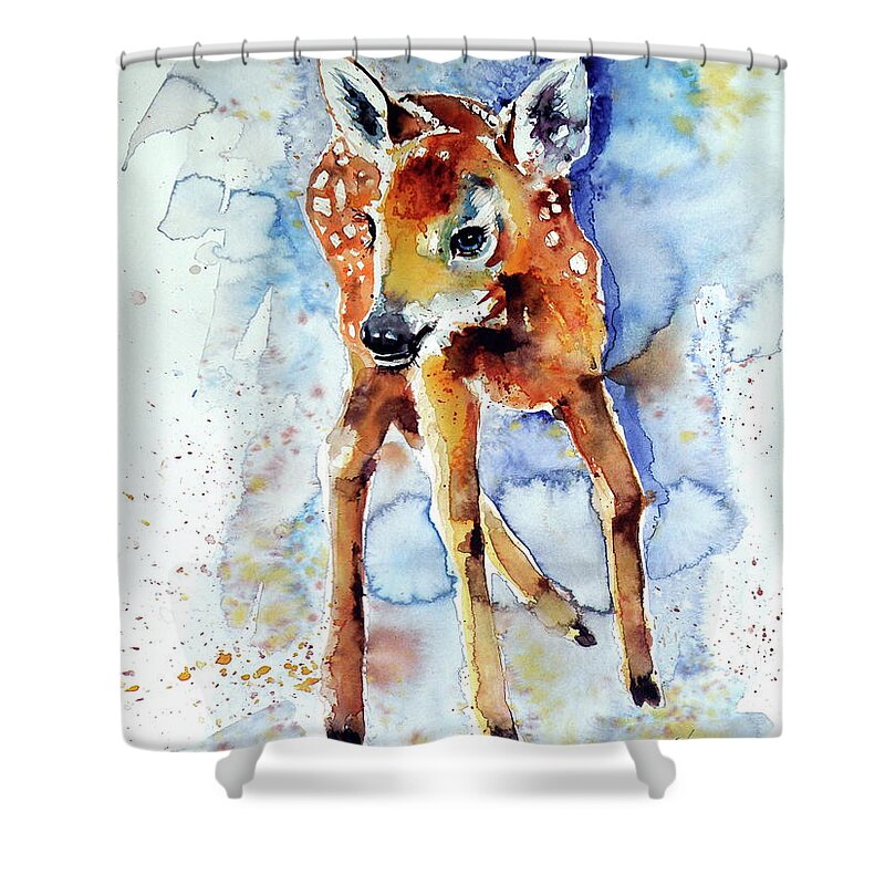 Bambi Shower Curtain featuring the painting Bambi roe by Kovacs Anna Brigitta