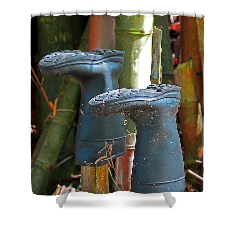  Blac Boots Shower Curtain featuring the photograph Bamboo Boots by Jennifer Robin