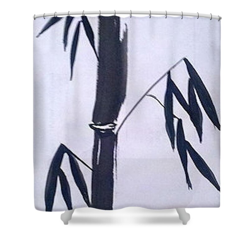 Lucky Bamboo Shower Curtain featuring the painting Bamboo in Black and White by Margaret Welsh Willowsilk