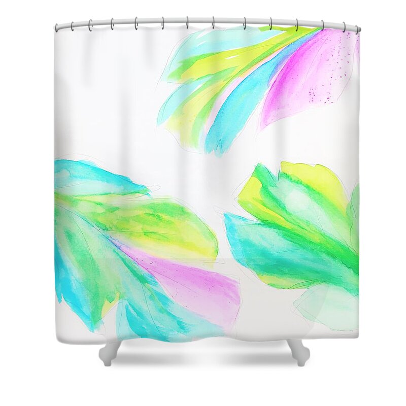 Banana Leaf Shower Curtain featuring the painting Banana Leaf - Neon by Marianna Mills
