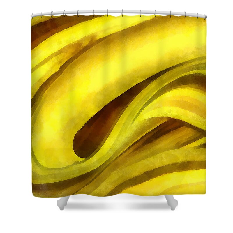 Banana Chocolate Cocoa Yellow Abstract Brown Painting Fruit Shower Curtain featuring the digital art Banana with Chocolate by Frances Miller