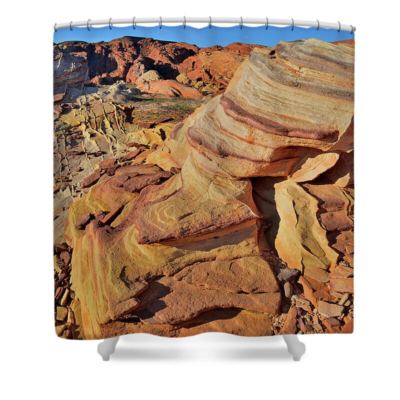 Valley Of Fire State Park Shower Curtain featuring the photograph Bands of Colorful Sandstone in Valley of Fire by Ray Mathis