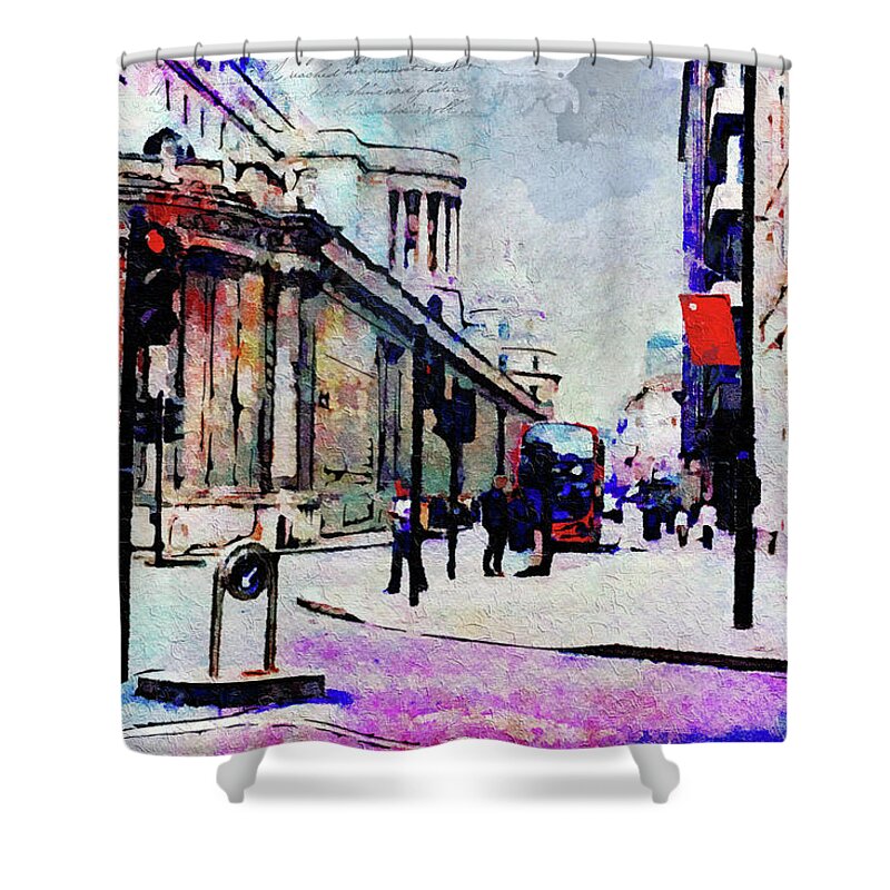 London Shower Curtain featuring the digital art Bank by Nicky Jameson
