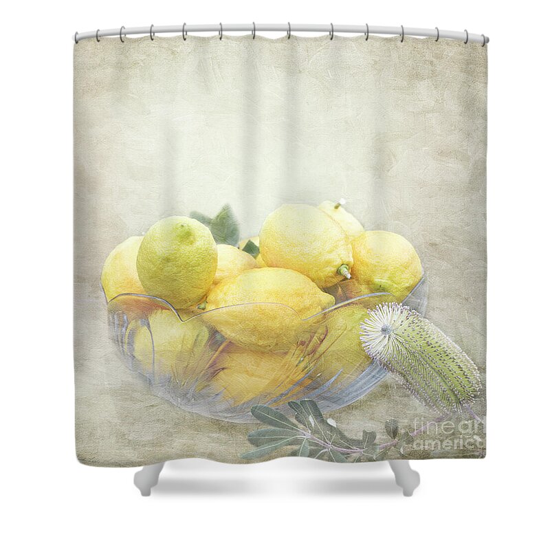 Banksia Shower Curtain featuring the photograph Banksia and Lemons by Linda Lees