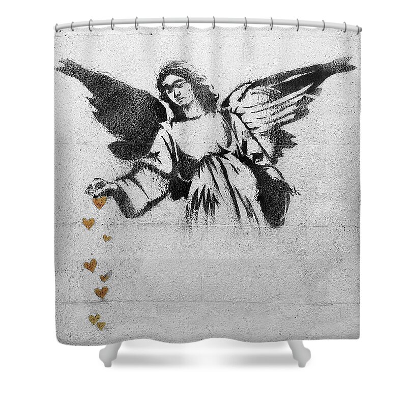 Banksy Shower Curtain featuring the photograph Banksy Angel by Munir Alawi