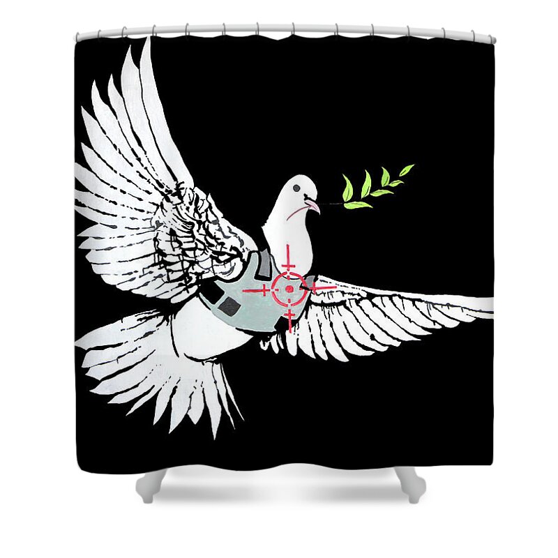 Banksy Shower Curtain featuring the photograph Banksy Work by Munir Alawi