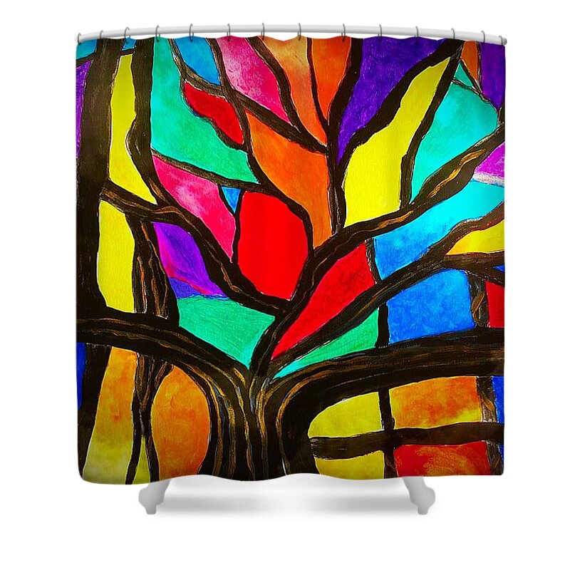 Banyan Tree Shower Curtain featuring the painting Banyan tree abstract by Anne Sands