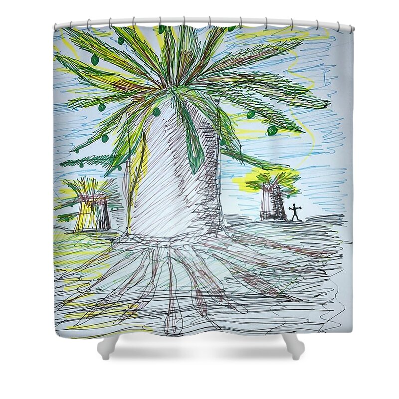 Baobab Trees Shower Curtain featuring the drawing Baobab Grove by Andrew Blitman