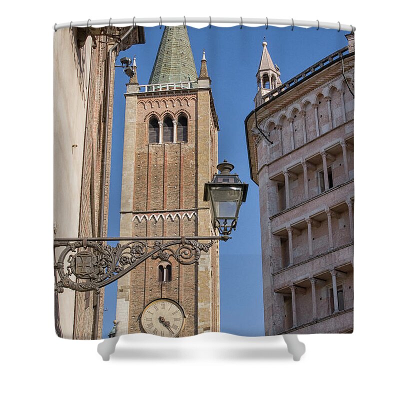 Parma Shower Curtain featuring the photograph Baptistery and Cathedral in Parma by Patricia Hofmeester