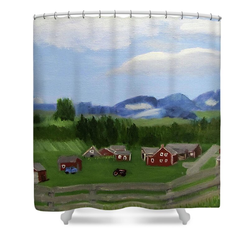 Alberta Shower Curtain featuring the painting Bar U Ranch by Linda Feinberg
