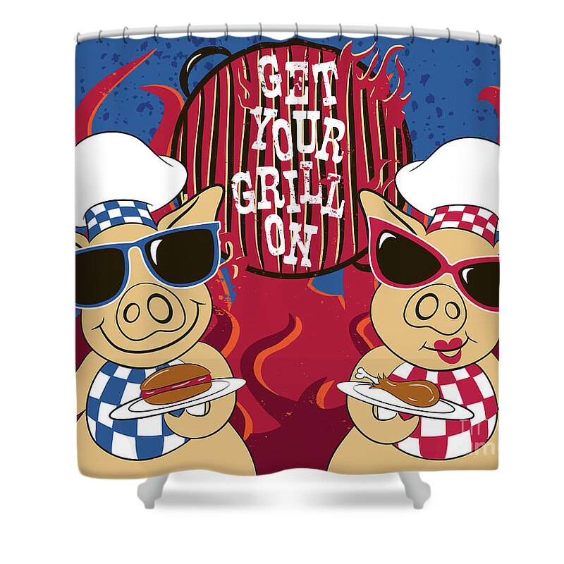 Pig Shower Curtain featuring the digital art Barbecue Pigs by Shari Warren